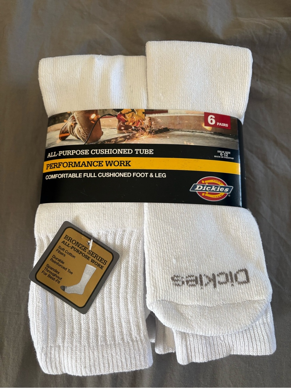 Dickies Men's White All-Purpose Cushioned Tube Work Socks - 6 Pack